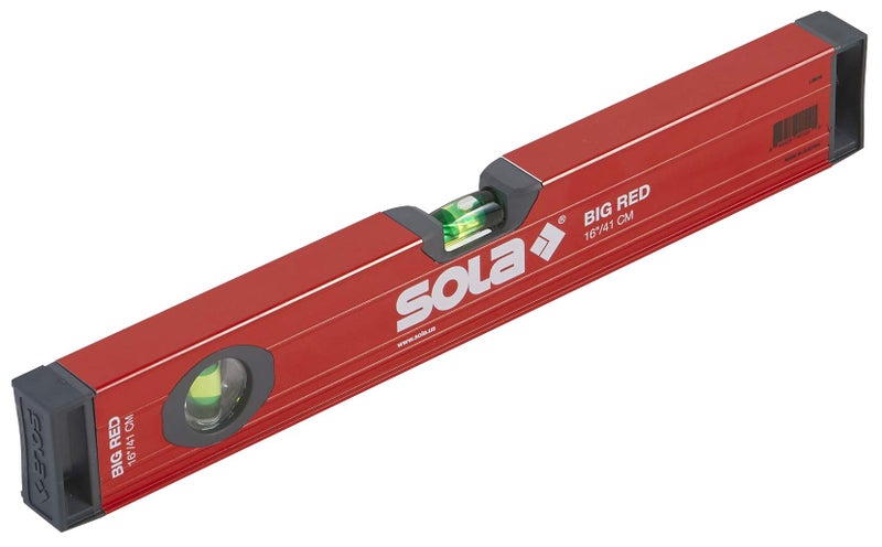 مستوى علبة شعاع الألمنيوم الكبير الأحمر SOLA LSB16 مع 2 أنابيب مكبرة بنسبة 60%، 16 بوصة
